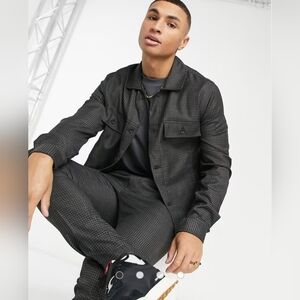 NEW ASOS DESIGN - Small Check Suit Trucker Jacket - Grey Small